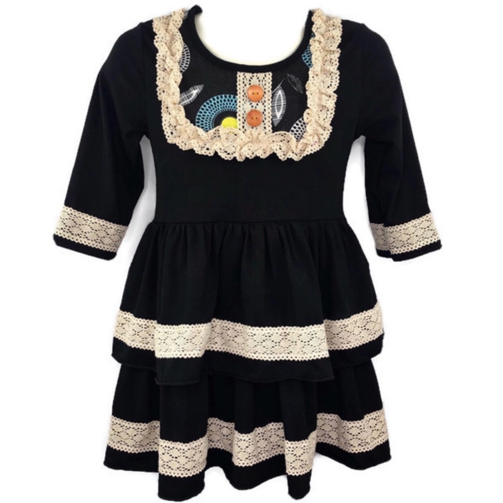 Tutu And LuLu Black Long Sleeve Ruffled Dress Size 7-8